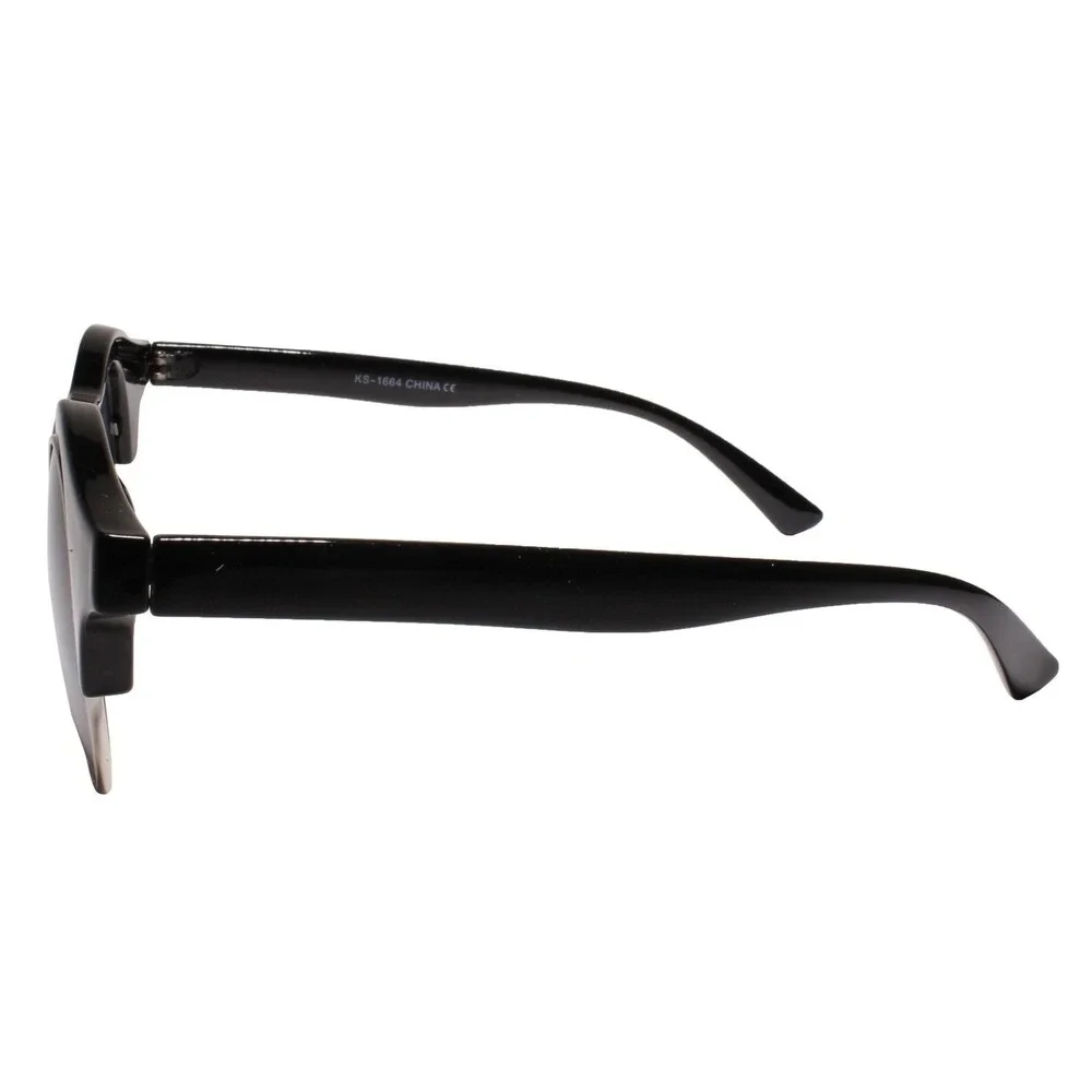Vintage Inspired Classic Half Frame Semi-Rimless Round Circle Black Sunglasses